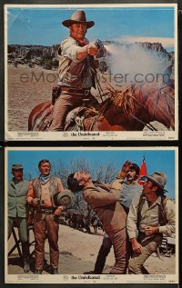 1w982 UNDEFEATED 2 LCs 1969 cowboy John Wayne on horse firing his gun & Rock Hudson in fight!