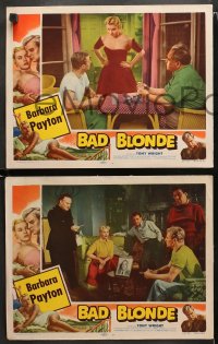 1w556 BAD BLONDE 4 LCs 1953 sexy bad girl Barbara Payton, they called me bad... spelled M-E-N!