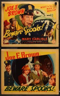 1w058 BEWARE SPOOKS 8 LCs 1939 is Joe E. Brown man or mouth?, Carlisle, ultra-rare complete set!