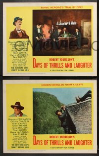 1w695 DAYS OF THRILLS & LAUGHTER 3 LCs 1961 images of Charlie Chaplin, Houdini hanging from cliff!