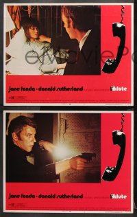 1w729 KLUTE 3 LCs 1971 Donald Sutherland & call girl Jane Fonda, dangling telephone art!