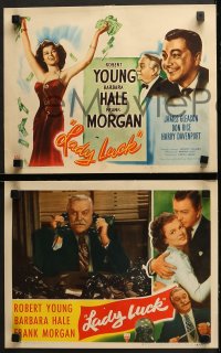 1w198 LADY LUCK 8 LCs 1946 great images of Robert Young, sexy Barbara Hale, gambling!