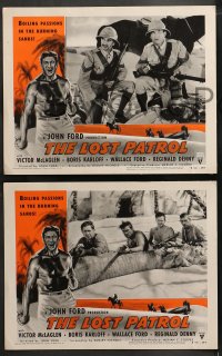 1w212 LOST PATROL 8 LCs R1954 Boris Karloff, border art of shirtless Victor McLaglen, John Ford!