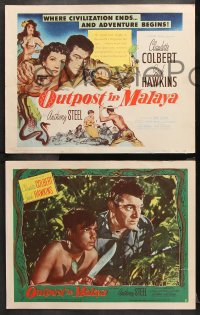 1w254 OUTPOST IN MALAYA 8 LCs 1952 Claudette Colbert & Jack Hawkins where civilization ends!