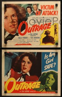 1w255 OUTRAGE 8 LCs 1950 directed by Ida Lupino, scared Mala Powers is the victim of attack!