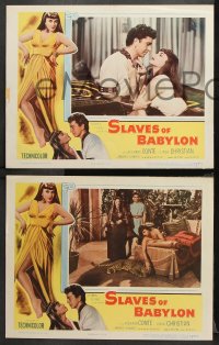 1w482 SLAVES OF BABYLON 6 LCs 1953 sexy border art of Linda Christian, men in Biblical battle!