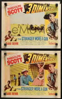 1w321 STRANGER WORE A GUN 8 3D LCs 1953 cool images of cowboy Randolph Scott, sexy Claire Trevor!