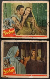 1w783 SUDAN 3 LCs 1945 Maria Montez, Jon Hall, Turhan Bey, where adventure lives & love rules!