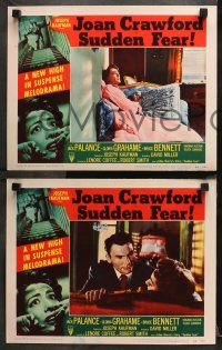 1w641 SUDDEN FEAR 4 LCs 1952 images of terrified Joan Crawford, Jack Palance, the clock ticked on!