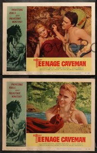 1w435 TEENAGE CAVEMAN 7 LCs 1958 Roger Corman, prehistoric rebels against prehistoric monsters!