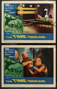 1w351 TIME TRAVELERS 8 LCs 1964 science fiction with cool Reynold Brown border art!