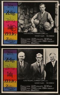 1w395 ZELIG 8 int'l LCs 1983 wacky Woody Allen in the title role, fantasy mockumentary, Mia Farrow!