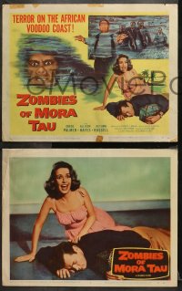 1w396 ZOMBIES OF MORA TAU 8 LCs 1957 old lady watches bearded undead guy march into river!