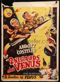 1y377 ABBOTT & COSTELLO GO TO MARS Belgian 1953 art of wacky astronauts Bud & Lou in outer space!
