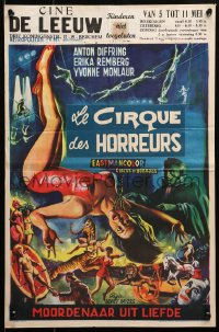 1y400 CIRCUS OF HORRORS Belgian 1960 outrageous horror art of sexy trapeze girl hanging by neck!