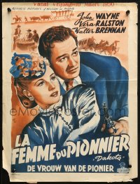 1y405 DAKOTA Belgian 1950 different Wik art of John Wayne & pretty Vera Ralston!