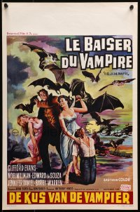 1y429 KISS OF THE VAMPIRE Belgian 1963 Hammer, art of giant devil bats summoned from Hell!