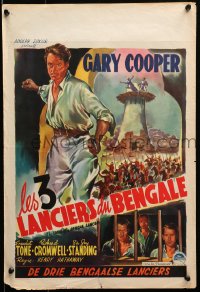 1y435 LIVES OF A BENGAL LANCER Belgian R1940s full-length artwork of Gary Cooper with gun!