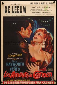 1y436 LOVES OF CARMEN Belgian 1948 different romantic art of sexy Rita Hayworth & Glenn Ford!