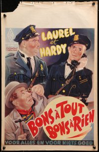 1y441 MIDNIGHT PATROL Belgian R1950s great artwork of Stan Laurel & Oliver Hardy in police uniforms!