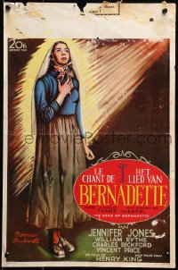 1y460 SONG OF BERNADETTE Belgian 1947 completely different artwork of angelic Jennifer Jones!