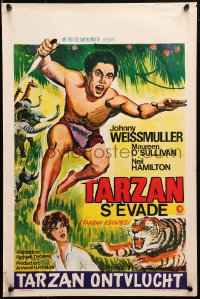 1y468 TARZAN ESCAPES Belgian R1970s Johnny Weissmuller, Maureen O'Sullivan, tiger in Africa!