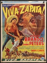 1y484 VIVA ZAPATA Belgian 1952 art of Marlon Brando, Jean Peters & Anthony Quinn, Steinbeck!