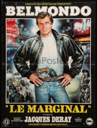 1y513 LE MARGINAL French 16x21 1983 artwork of tough Jean-Paul Belmondo by Renato Casaro!