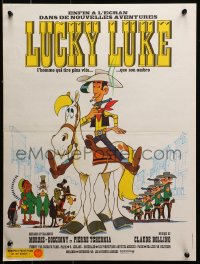 1y516 LUCKY LUKE French 16x21 1971 great cartoon art of the smoking cowboy hero on his horse!