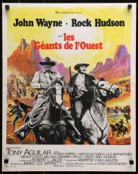 1y531 UNDEFEATED French 18x22 1969 John Wayne & Rock Hudson, wonderful Grinsson landscape art!