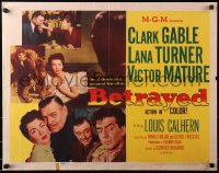 1y553 BETRAYED style A 1/2sh 1954 Clark Gable, Victor Mature & sexy brunette Lana Turner!