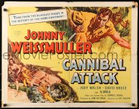 1y566 CANNIBAL ATTACK 1/2sh 1954 cool art of Johnny Weissmuller w/knife, fighting alligators!