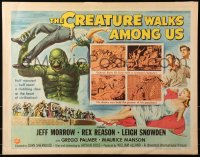 1y578 CREATURE WALKS AMONG US style A 1/2sh 1956 great Reynold Brown art of monster throwing man!