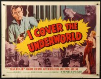 1y633 I COVER THE UNDERWORLD style A 1/2sh 1955 cool art of sexy bad girl & McClory w/ smoking gun!