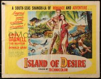 1y642 ISLAND OF DESIRE style A 1/2sh 1952 art of Tab Hunter saving Linda Darnell from deadly shark!