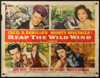 1y701 REAP THE WILD WIND style B 1/2sh R1954 John Wayne, Milland, Paulette Goddard, Susan Hayward!