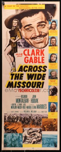 1y005 ACROSS THE WIDE MISSOURI insert 1951 art of smiling Clark Gable & sexy Maria Elena Marques!