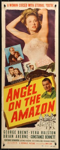 1y011 ANGEL ON THE AMAZON insert 1948 George Brent, Vera Ralston, panther attack, red title design!