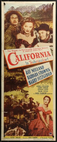 1y055 CALIFORNIA insert 1946 Ray Milland, Barbara Stanwyck, Barry Fitzgerald