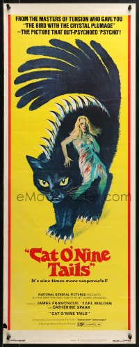 1y062 CAT O' NINE TAILS insert 1971 Dario Argento's Il Gatto a Nove Code, wild horror art of cat!