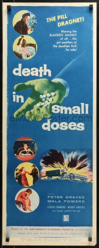 1y083 DEATH IN SMALL DOSES insert 1957 the pill dragnet, the blackest market of all, girl peddlers!