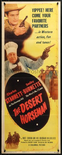 1y084 DESERT HORSEMAN insert 1946 Starrett as the Durango Kid & wacky art of cook Smiley shooting gun!