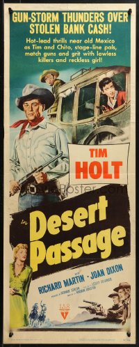 1y085 DESERT PASSAGE insert 1952 art of Tim Holt, Richard Martin & Joan Dixon defending stagecoach!