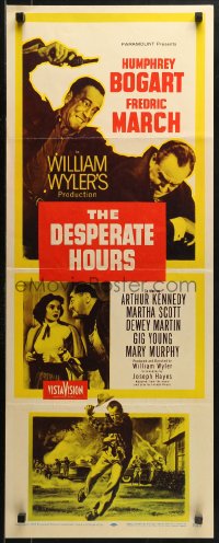 1y086 DESPERATE HOURS insert 1955 Humphrey Bogart, March, William Wyler, yellow background design!