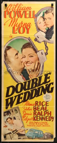 1y093 DOUBLE WEDDING insert 1937 great art of William Powell & Myrna Loy in handcuffs, ultra-rare!