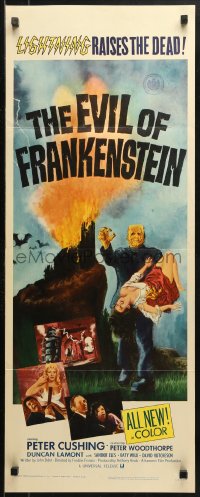 1y102 EVIL OF FRANKENSTEIN insert 1964 Peter Cushing, Hammer, he's back and no one can stop him!