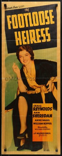 1y109 FOOTLOOSE HEIRESS insert 1937 great image of sexy seated smoking Ann Sheridan, ultra-rare!