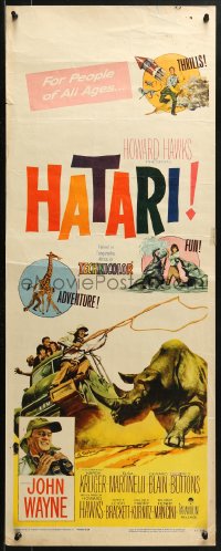 1y120 HATARI insert 1962 Howard Hawks, artwork of John Wayne rounding up rhino in Africa!