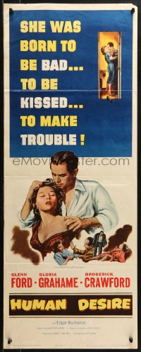 1y125 HUMAN DESIRE insert 1954 Gloria Grahame born to be bad, kissed & make trouble, Fritz Lang!