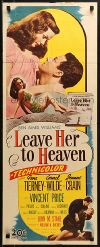 1y146 LEAVE HER TO HEAVEN insert 1945 sexy Gene Tierney, Cornel Wilde, pretty Jeanne Crain!